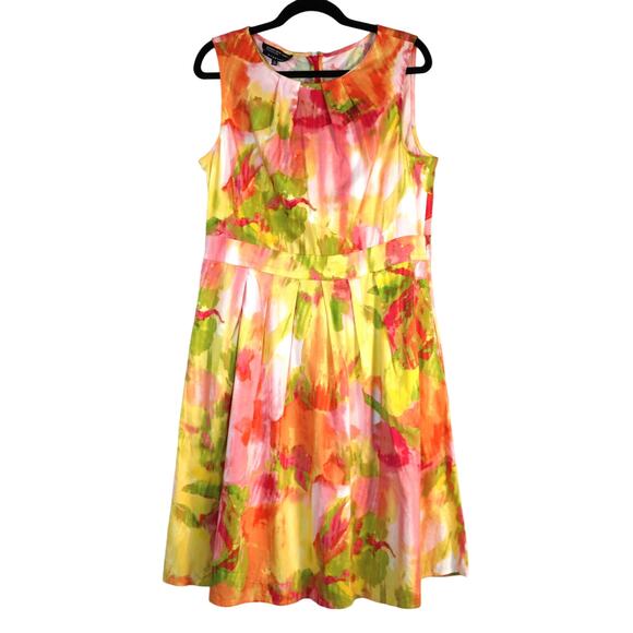 Jones New York Stretch Cotton Dress Floral Colorful Sheath Short Sleeveless 14 - Picture 1 of 7